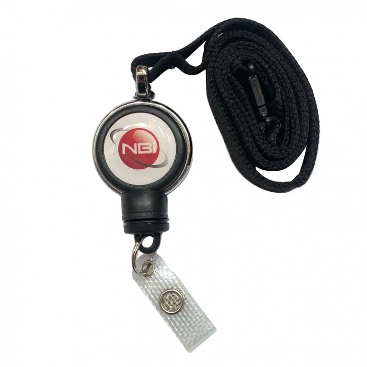 Badge Reel Black with Lanyard, 2 side Print, 25mm